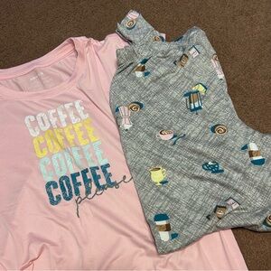 Pink&Gray Coffee 2 Piece PJ Set Barely Worn Womens